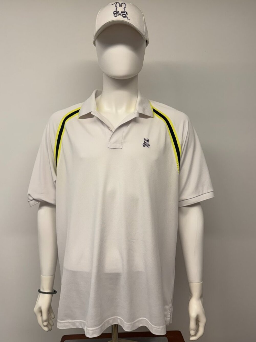 Psycho Bunny Shirt Mens 2XL XXL 8 White Black Yellow Tapton Sports Pique Polo